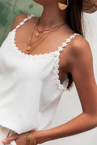 White Daisy Strap Tank