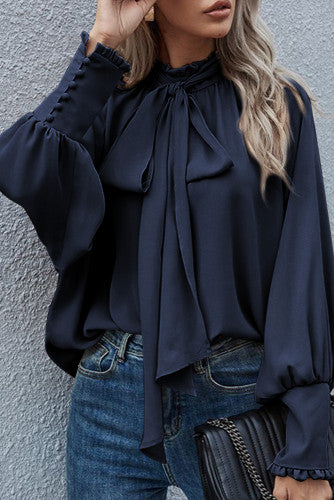 Navy Blue Blouse with Bow