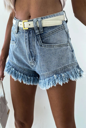 Sky Blue Raw Hem Denim Shorts