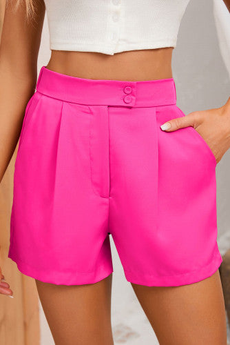 Pink Front Button Pleated Tailored Shorts