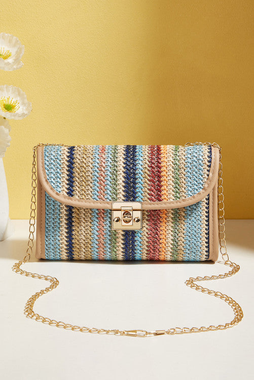 Iceland Blue Striped Shoulder Bag with Gold Chain