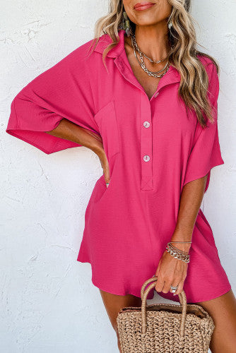 Bright Pink Half Button Collared Romper