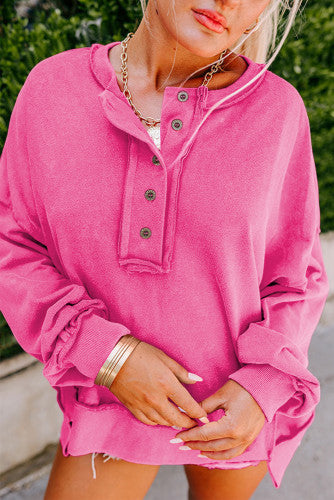 Pink Henley 5 Button Sweatshirt