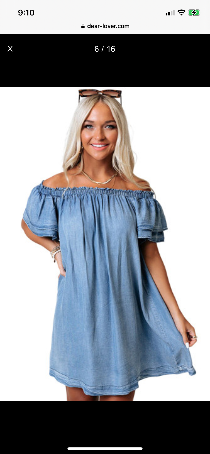 Sky Blue Off Shoulder Ruffle Sleeve Chambray Dress