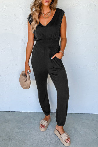 Black High Waist Sleeveless V Neck romper