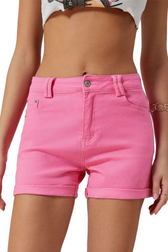 Pink High Waisted Denim Shorts