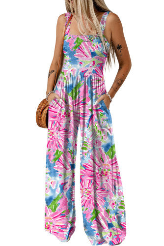 Pink Abstract Floral Print Wide Leg Jumpsuit