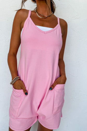 Pink Thin Strap V Neck Jersey Romper