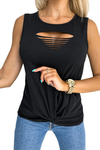 Black Laser Cut Front Twist Tank