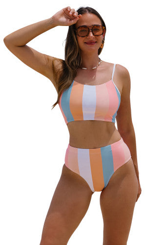 Orange Vertical Striped Bathing Suit Top